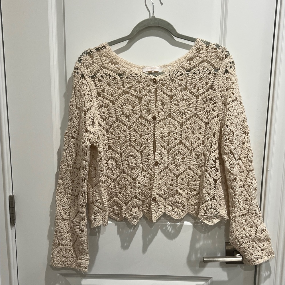 Olivaceous Ivory Crochet Button-Up Top